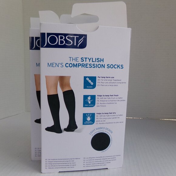 New Jobst 2 Pair Men's Compression Sock Stock Knee Length 15-20mm Large Tall Blk - Picture 1 of 12